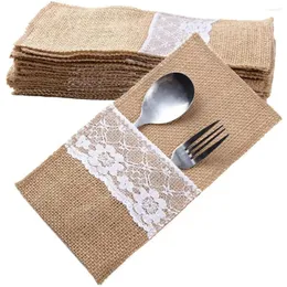 Bolsas de armazenamento Jute talhery saco titular faca natural e garfos define decoração de mesa vintage de casamento para a festa de natal