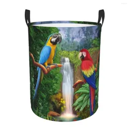 Laundry Bags Macaw Tropical Parrot Birds Hamper Large Clothes Storage Basket Psittacine Bird Toy Bin Organizer For Boy Girl