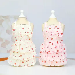 Hundebekleidung 10pc/Los Erdbeerkatze Kleid Frühlings Sommer Haustierkleidung für kleine Hunde Prinzessin Tutu Welpenröcke