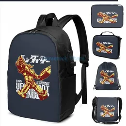 Rucksack Grafikdruck UFO Roboter Grendizer Force Fünf Grandizer 70er Japaner Super USB -Ladung Männer Schultaschen Frauen Laptop -Tasche