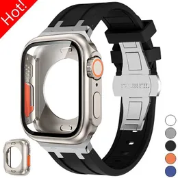 Titta på Bands Case+Strap for Apple Band 45mm 44mm Upgrade Ultra 2 49mm Full Coverage Protective Case Film I Series 9 8 7 6 SE 5 Q240430