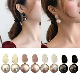 Stud Earrings 4Pairs Geometric Round Pendants Imitation Pearls Dangle Women Ear Rings