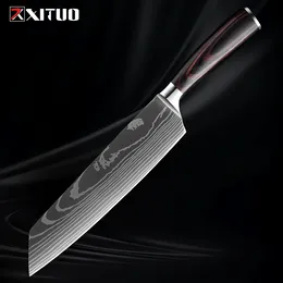 Kiritsuke Chef Knife 8" Japanese Kitchen Knives for slicing meats and Vegetables Ergonomic Handle Laser Pattern Sharp Knife