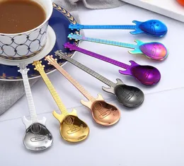 Novel Guitar Coffee Dessert Scoop Stir Spoon 304 Stainless Steel Rainbow Color Tableware Music Bar Party Favor 7 pcslot DEC4142190015