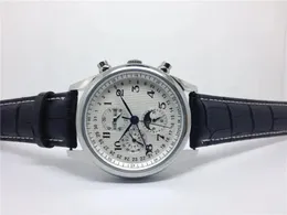 U1 Top AAA Brand Watch Longines automatische mechanische Bewegung Uhr Uhr Mondphase Komplizierte Männer weißes Zifferblatt echtes Leder Montre de Luxe Naviforce Armbanduhr