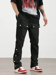Mensar Solid Pants Multipla fickor Bekväma Casual Street Style Style Mens Outdoor Activity Herrkläder 240426