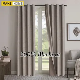 Båda sidor linne 100% blackout gardiner för vardagsrum sovrum vattentätt trädgård tjocka draperier fönster gardin paneler 240429