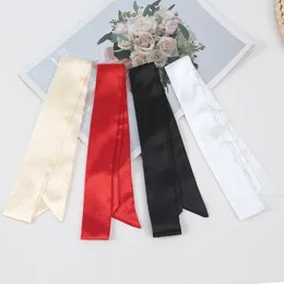 الأوشحة 1pc نساء ضيقة وشاح قصير 100x43cm ألوان صلبة شيفون الحرير المطاط الأسود أكياس الشريط