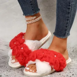 Casual Shoes 2024Warm Fluffy Slippers Women Spring Faux Fur Floor Slides Flat Soft Furry Ladies Fashion Flip Flops Zapatos Mujer
