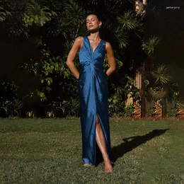 Casual Dresses Amazon 2024 Summer European and American Women's Elegant Twisted Sleeveless V-Neck Split Pending Style Long Dress