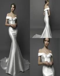 2018 Off The Shoulder Mermaid Wedding Dresses Satin Sweep Train Sleeveless Sexy Bohemian Bridal Dress Backless Plus Size Cheap Wed9068621