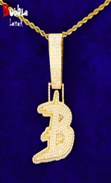 Iced Out Initial Single Letter Necklace Real Gold Color Hip Hop Jewelry6526110