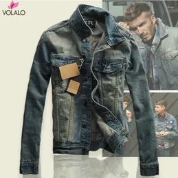 Herrenjacken Volalo Hi-Straße Männer zerrissen Jeans gewaschene Patchwork Delessed Denim Mann Slim Fit Streetwear HipHop Vintage Jacke