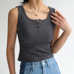 Women's Tanks HELIAR Women Knit Solid Casual Tank Top Buttons Basic Sleeveless Elastic Crop Square Collar Camis Y2K Spring Summer