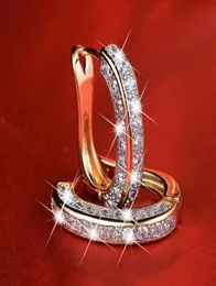 Hoop Huggie Classic Circle Round White Zircon Crystal örhängen för kvinnor Goldrose Goldsilver Färg Kvinnliga smycken Wedding Gift3024369