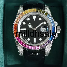 Reloj Roller Relojes Titta på Diamond Mens Watches Rainbow Wristwatch Automatic Mechanical 40mm armbandsur Sapphire Rubber Leather Strap Waterproof Montre de Luxe