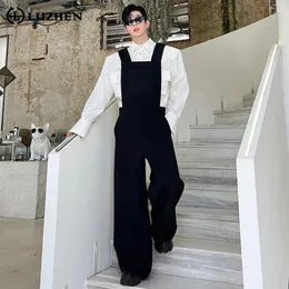 Herrenhose Luzhen 2024 Spring Trendy Solid Color Suspender elegantes Nischendesign Mode High Street Wide Bein Jumpsuit LZ2928