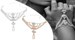 Goldsilver Color Crystal Link Catena Aragone Bracciale Bracciale Bracciale Bracciale Rhinestone Wedding Hand Ring Anello di dito di dito gioielli2727960