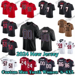 Custom S-6xl Diy 7 C. J. Stroud 2024 Fußballtrikot 51 Will Anderson Jr. 26 Devin Singletary 12 Nico Collins Blake Cashman Derek Stingley Jr. Fall Keenum Davis Mills Dell