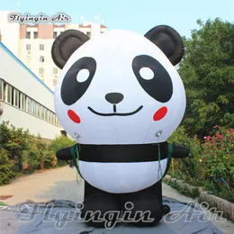 A publicidade fofa de atacado Balão de panda inflável 4m Blow Up Cartoon Animal Mascot Panda carregando uma bolsa escolar para o evento de abertura da escola