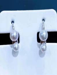 22090503 Kolczyki biżuterii DiamondBox Studs Akoya Pearl Sterling 925 Silver Prosty haczyk 354 mm 455 mm okrągły podwójny wisiorek 8586390