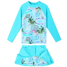 Costumi da bagno femminile baohulu ragazza a due pezzi da bagno a maniche lunghe UPF 50 UV Sun Protective Rash Guard Kids 2024 Design Bareding Adday