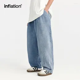 Män jeans inflation blå syratvättad morot-pit mens elastiska midja denim byxor