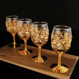 Luxury Wineglass Metal Glass Wine Creative European Hollow Copa de Carving Spirits Set.