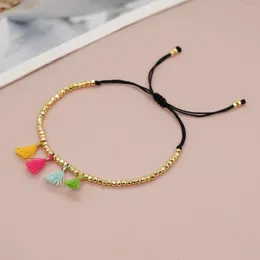 Strand Go2Boho Verstellbares goldener Farbbedarm Miyuki Armband mit farbenfrohen Quasten trendy Sommerschmuck für Frauen Teen Girls Girls