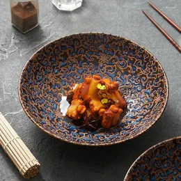Teller Retro bedruckte Keramikfrucht Salat Schüssel Haushalt klassisches hochwertiges kreatives Restaurant Nudel-Suppenplatte