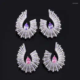 Stud Earrings Luxury Purple Zircon Geometric Elegant Exaggerated Water Diamond Stage Semi High Quality Jewelry