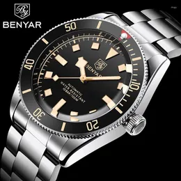 Armbandsur Benyar 2024 Mens Watches Top Men Automatic 100m vattentät mekanisk enkel lysande