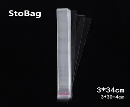 StoBag 1000pcs 334cm Clear Cellophane Cello Bags Plastic Long OPP Card Display Self Adhesive Peel Seal Slender Bag Gift Jewelry4076702