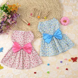 여름 꽃 무늬 활 개 드레스 애완 동물 웨딩 드레스 치와와 가루 웨딩 드레스 작은 개를위한 옷의 옷 240425