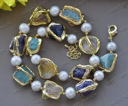 Z12244 Set 22mm Baroque Citrine Amethyst Aquamarine Gold-Plated White Pearl Necklace Bracelet Earring 240428