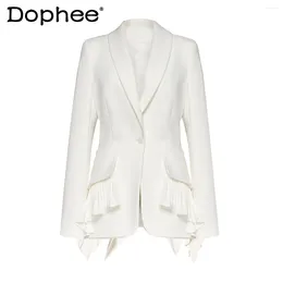 Frauenanzüge Damen Temperament Pure Color Long Sleeve Anzug Blazer Frauen 2024 Frühling Herbst Hochwertiges Mantel Saum Stitching Faltenjacke