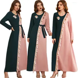 Ethnische Kleidung muslimische Frauen Kaftan Long Dress Flower Quaste Patchwork Maxi Robe Kleid Dubai weiblicher arabischer Party Abend Abaya Naher Osten