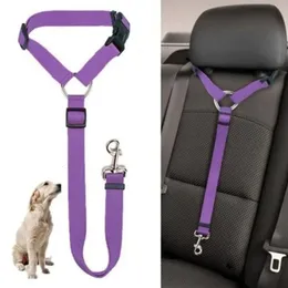 Solid Color Twoinone Pet Car Seat Belt Nylon Lead Leash Backseat Safety Adjustable Dogs Harness Collar Accessories 240428