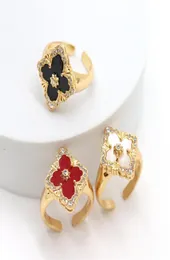 شل الطبيعية Clover Luxury Designer Bang Rings للنساء مع Bling Bling Crystal Lucky 18K الذهب المفتوح JOLLEWRY7527053