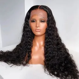 2024 Кружевные передние парики 26 дюймов 180density Kinky Curly Synthetic Deep Water Wave для чернокожих женщин, предварительно вырванных с детскими волосами 240423