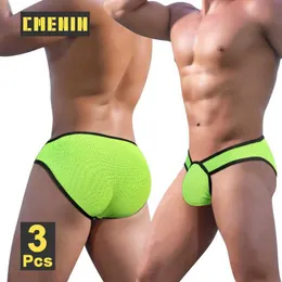 Underpants cmenin 3 peças sexy masswear independente bolsa grande saco respirável esportes e fitness q240430