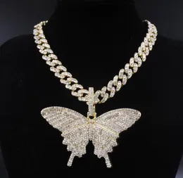 Big Size Butterfly Pendant Charm 12mm Bubble Miami Curb Cuban Chain Hip Hop Necklace Rapper Gift Rock Men Women Jewelry Golden1878996