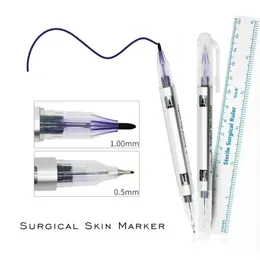 Doppelkopf chirurgischer Augenbrauen Tattoo Hautmarker Stift -Werkzeugzubehör Tattoo Marker Stift mit Messung Lineal Microblading