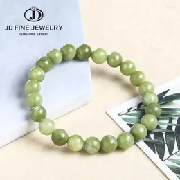 Strand JD Natural Stone Light Green Southern Jade Bead Armband Kvinnor Fashion Round Pärlor Handgjorda Yoga Energy Wrist Bangles