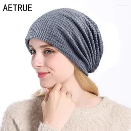 Berets Aetrue Fashion Winter Beanie Hat Whord Shats for Caps Skullies Beeans Bonnet Женская маска мешковатая вязаная кепка