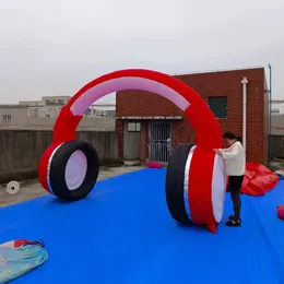 Pubblicità Modello di cuffia gonfiabile auricolare rosso e nero con luci a LED per il festival musicale DJ Decorazione del palco 10m di larghezza (33 piedi) con soffiatore