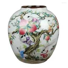 Decorative Figurines China Old Porcelain Pastel Colorful Glaze Nine Son Climbing Peach Figure Jar