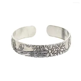 Bangle Boho Armband Vintage Tibetan Silber Open Ladies Geschnitzte Pfauenblumenmosaikparty Schmuckgeschenke geschnitzt