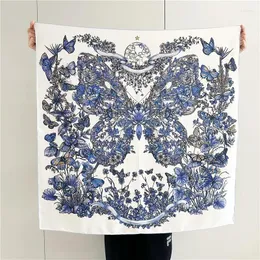 Halsdukar Butterfly Mulberry Silk Scarf Women Square Bandannas Handrolled Edges Brand Designer Foulards 90 pannband Tillbehör