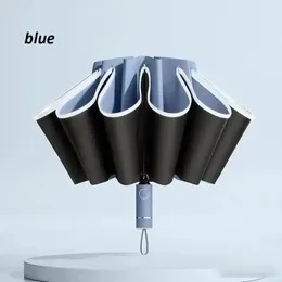 Nya 2024 hela automatiska omvända fällbara paraply med vindtät reflekterande rand UV -paraplyer för automatisk vikbar vindtät paraply